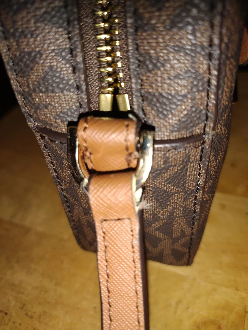 Michael Kors Brown Logo-Print Crossbody with Gold Hardware